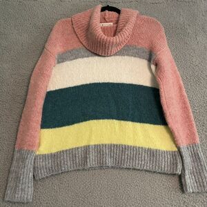 LOU & GREY LOFT Womens Small STRIPED Wool Alpaca SOFT SWEATER PINK COWL NECK